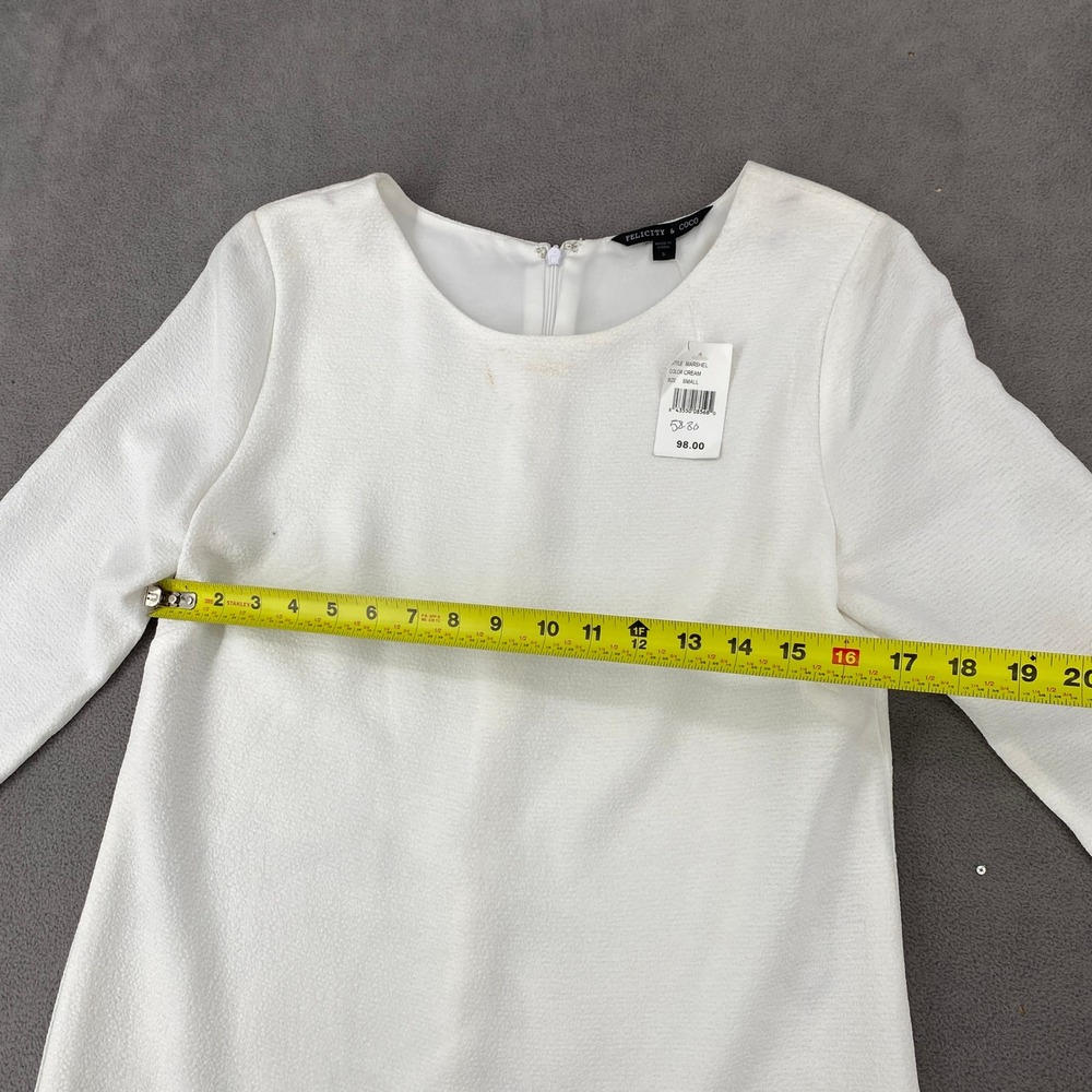 Felicity & Coco Marshel Cream Shift Dress 3/4 Sleeve Textured Crepe Small NEW - Picture 3 of 8